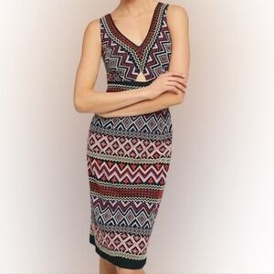 Anthropologie Akemi + Kin Boho Western Embroidered V Neck Sleeveless Bodycon  0